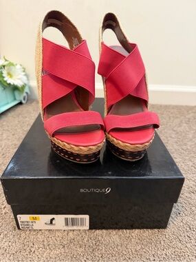Boutique 9 Red Espadrille Wedge Sandals